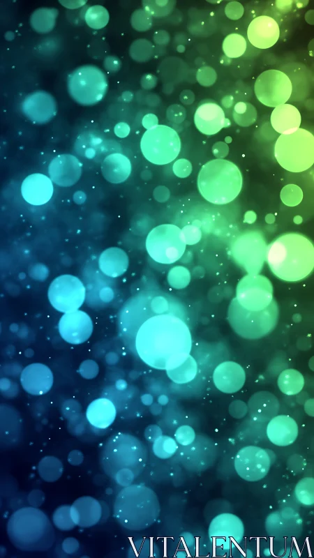 Blue and green bokeh light circles on dark gradient background.