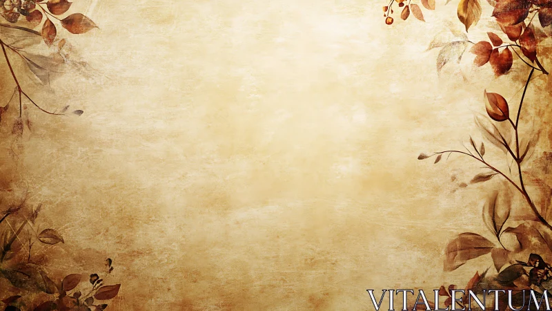 Vintage parchment frame with sepia botanical corner flourishes