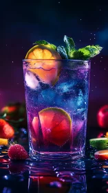 Beverage with fruit garnish under studio lighting conditions.