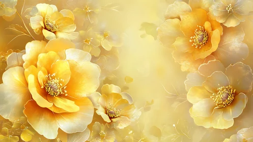 Luminous Petals Bloom: Golden Florals Bathed in Honeyed Radiance.