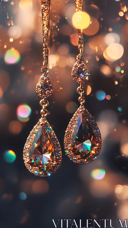 Macro bokeh study of faceted teardrop crystal dangle earrings