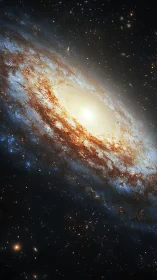 Spiral galaxy core glows amid dense star field in space