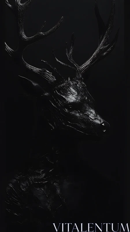 Monochrome 3D stag bust in sculptural high-gloss chiaroscuro.