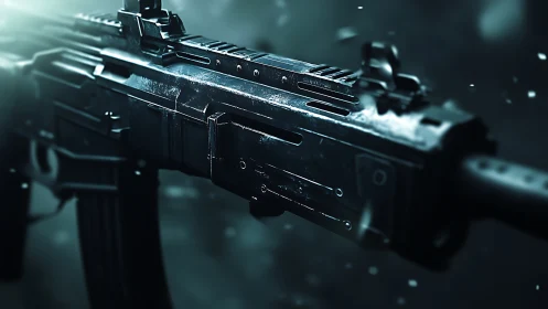Midnight tactical rifle drifting through icy battlefield hush.