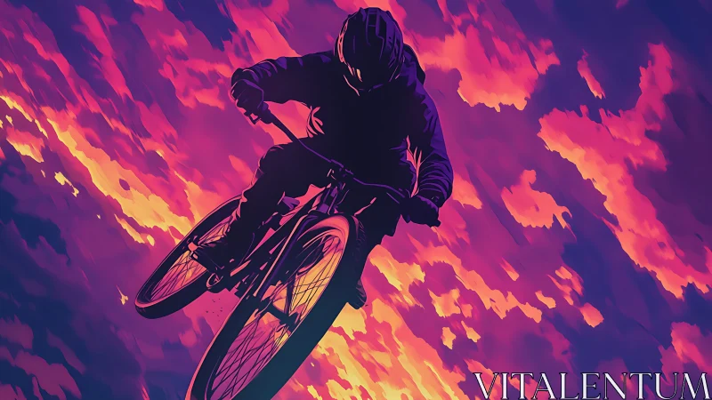 Cyclist Silhouette Against Neon Sky