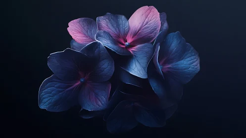 Luminescent Hydrangeas Against Midnight: Ethereal Floral Study