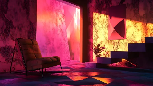 Neon Dream: Chromatic Solitude in Geometric Sanctuary