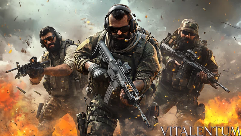 Battle-hardened soldiers advance through explosive chaos