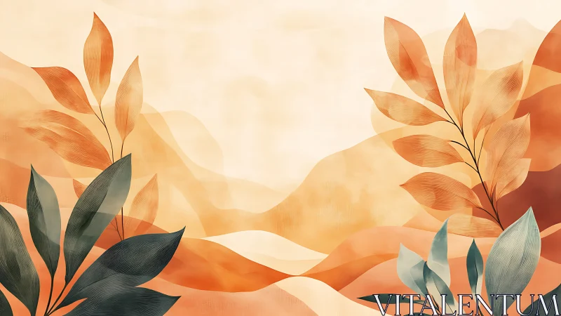 Earthy botanical landscape with layered abstract foliage.