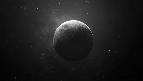 Crescent moon in monochrome space with visible craters.