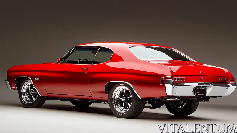 Bold red muscle car gleams under studio lights in proud profile