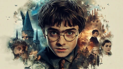 Cinematic fantasy portrait merges hero close-up with arcane skyline