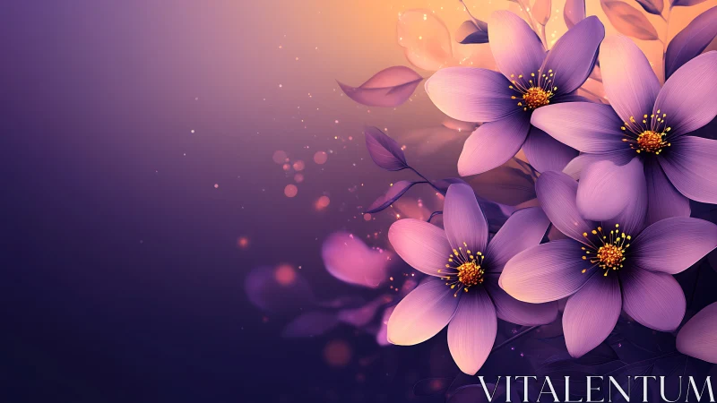 Delicate Purple Flowers Bloom with Golden Light