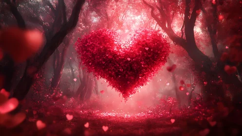 Heart-Shaped Particle Formation in Forest Landscape.