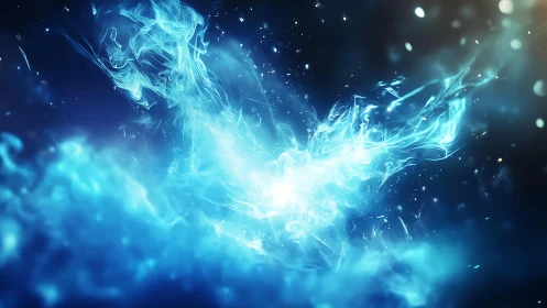 Abstract blue energy burst with glowing light and cosmic style.