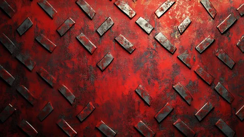Grunge Red Diamond Plate Metal Texture with Industrial Style.