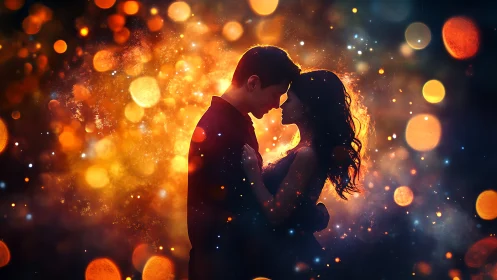 Silhouettes Ignite in Amber Light's Passionate Embrace