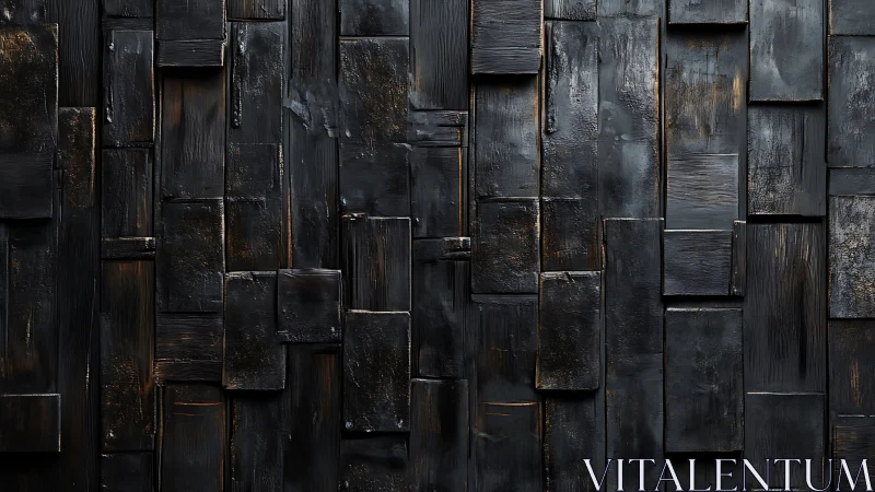 Charred wood panel wall with staggered geometric texture.
