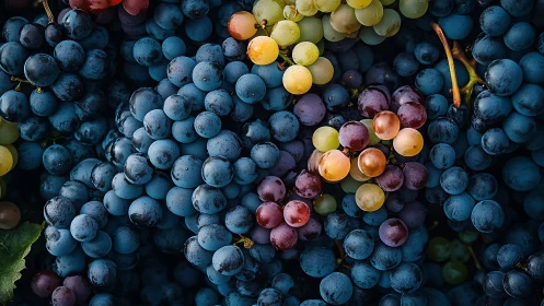 Harvest chorus of jewel-toned grapes in dewy orchard light.