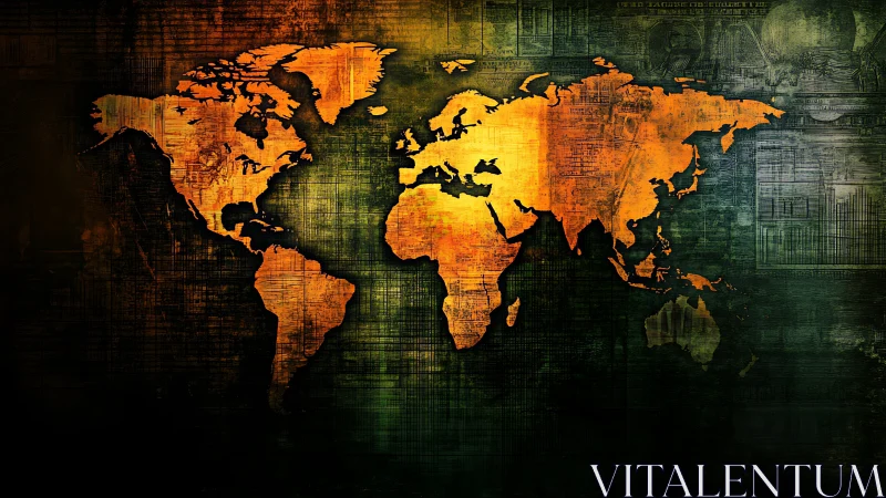 World map silhouette over textured grunge gradient background