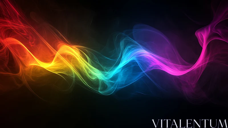 Digital painting of luminous spectral wave on black field.