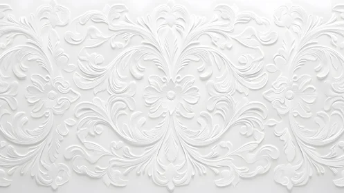Elegant white floral embossed wallpaper with ornate baroque style.
