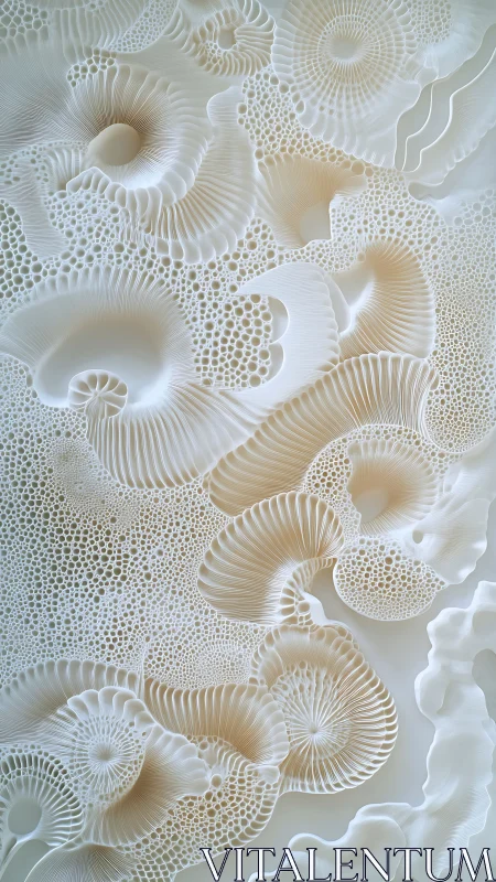 Layered pale spiral structures with cellular perforations.