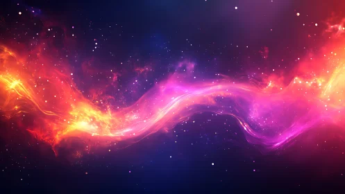 Colorful nebula-like energy stream curves across dark space