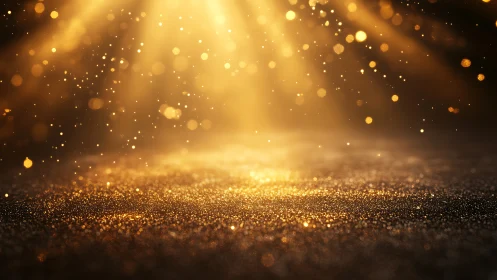 Luminous golden dust swirling in radiant spotlight glow.