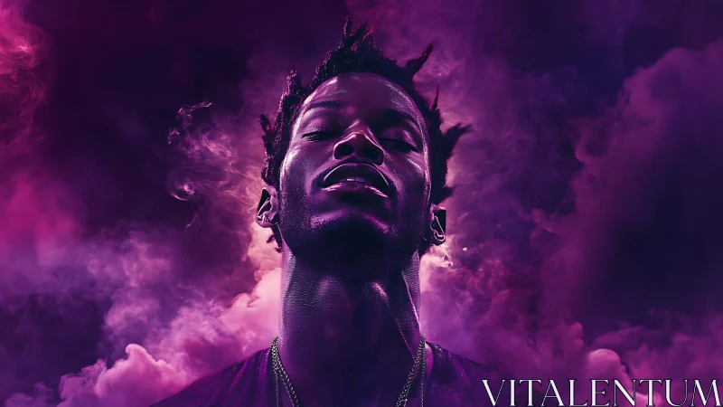 Neon-lit portrait isolates subject in deep violet haze.