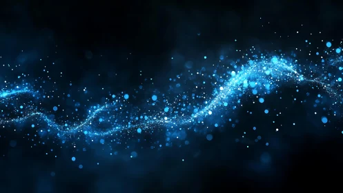 Abstract blue light wave with glowing particles in digital style.