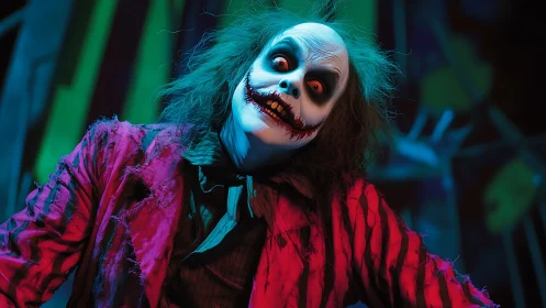 Chromatic ghoul portrait under high-contrast theatrical lighting.