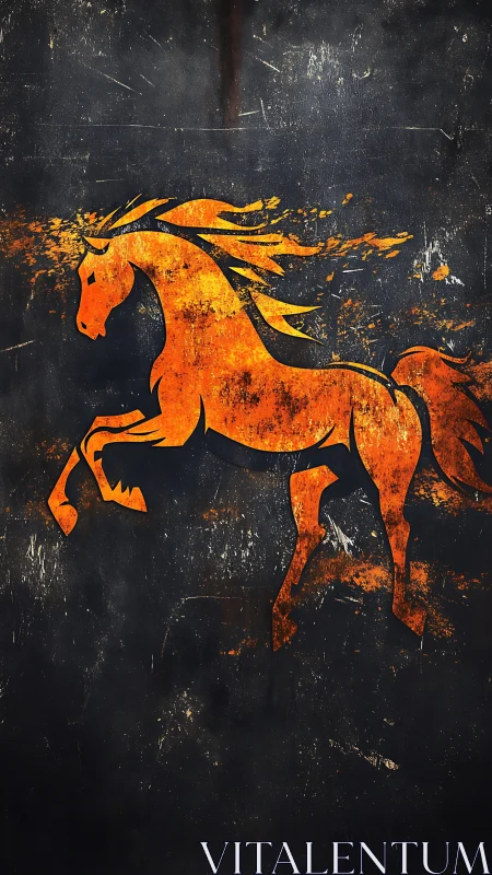 Silhouette of orange horse on distressed dark background.