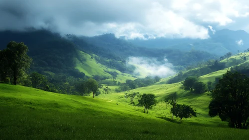 Sunlit valley gradients under dense cloud canopy and mist