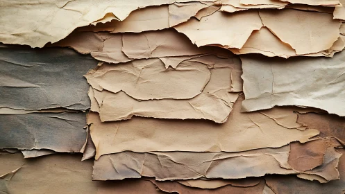 Layered torn paper sheets in neutral brown tones.
