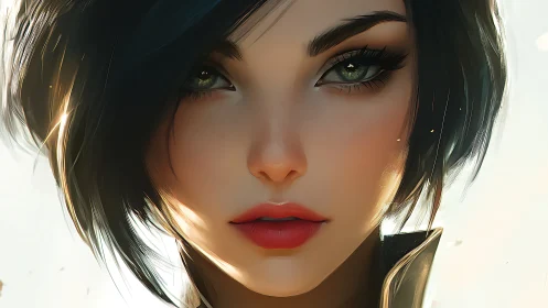 Storm-eyed heroine in luminous close-up digital portrait.