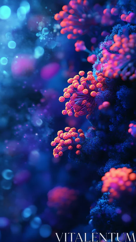 Glowing coral blooms drifting through a dreamy blue ocean.