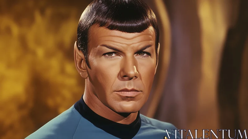 Calm sci fi officer gazing ahead with quiet resolve.