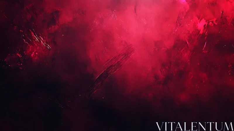 High contrast crimson abstract cloudfield with textured brushwork