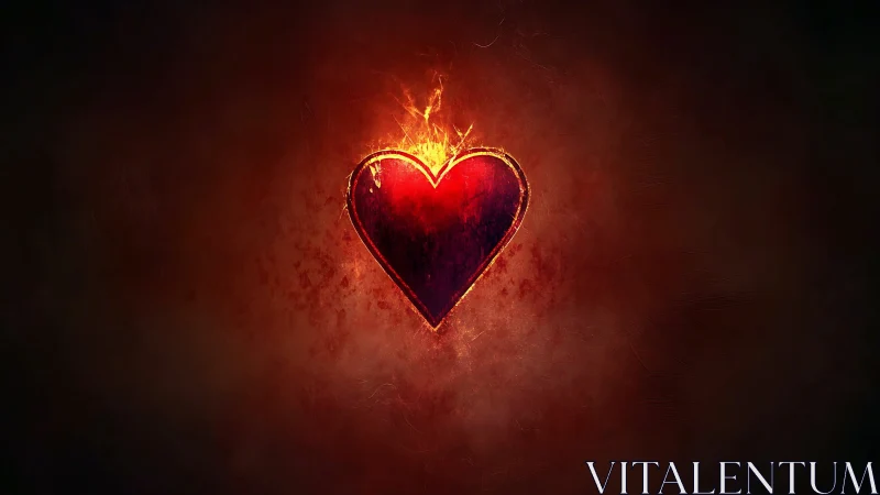 Radiant Burning Heart Symbol Against Dark Gradient