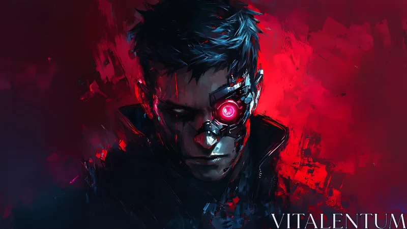 Neon-eyed cyber renegade framed in electric crimson storm.
