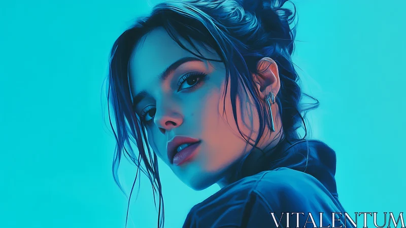 Cyan-lit digital portrait with high-frequency edge detailing.