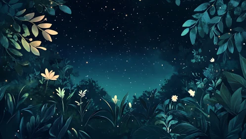 Midnight Garden: Where Flowers Glow Under Starlight.