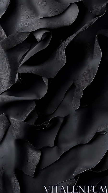 Layered charcoal satin folds in dramatic abstract study.