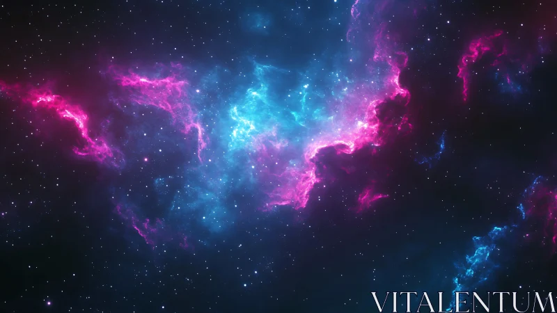 Neon nebula clouds glow across a deep star-filled cosmos