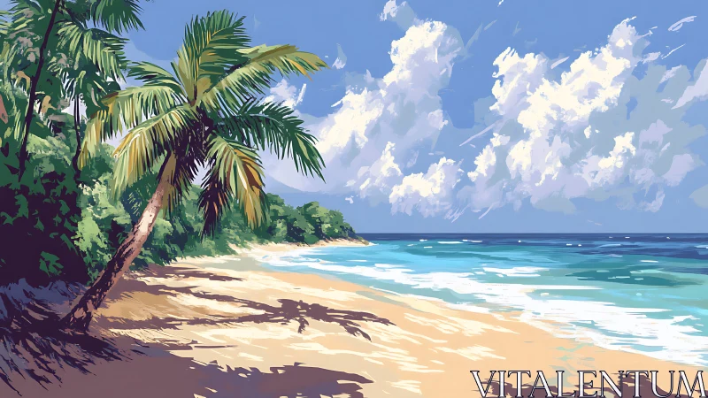 Tropical Paradise Beach with Palm Trees.