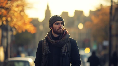 Backlit autumn street portrait using shallow depth of field