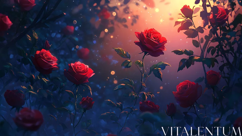 Velvet Roses Aflame: A Nocturnal Blossom Symphony.