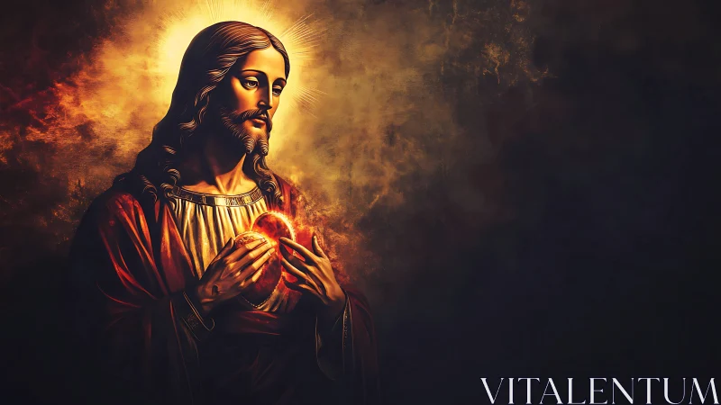 Radiant sacred heart held in golden contemplative stillness.