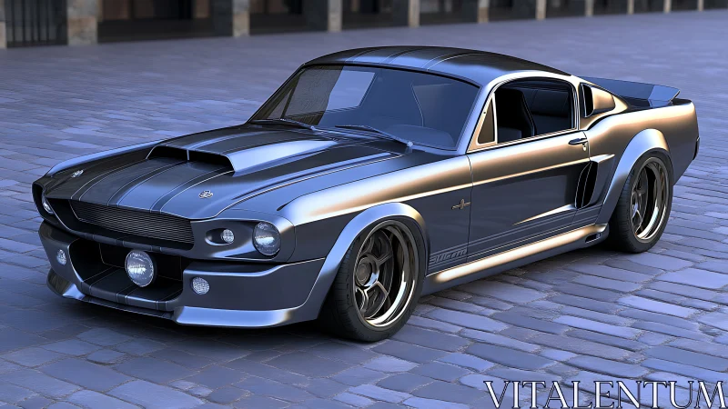 3D-rendered classic fastback muscle car showcases high-gloss body